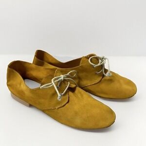 Hobes Lace Up Flats Women 36 Mustard Yellow Suede Minimalist Soft Shoes‎ Hobbit